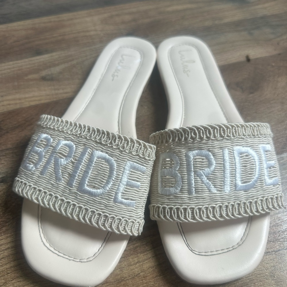 Lulu's White Bride Embroidered Slide Sandals